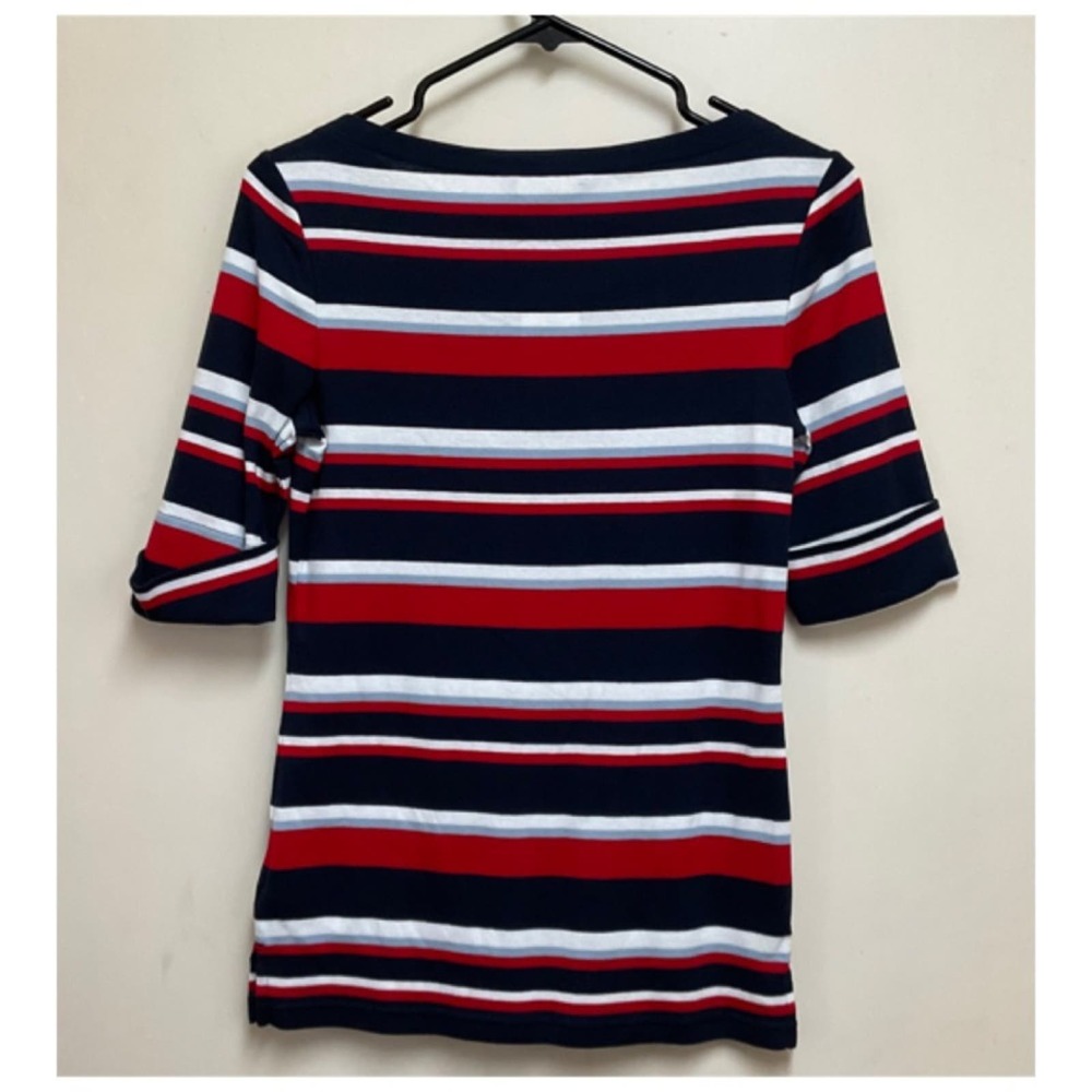 Lauren Ralph Lauren Red White Blue Stripe 3/4 Sleeve Top Size Small Petite NWT